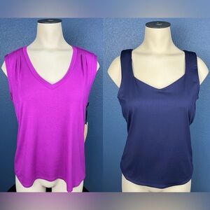 2 Halogen Tank Tops Bundle Navy & Magenta V Neck Sleeveless